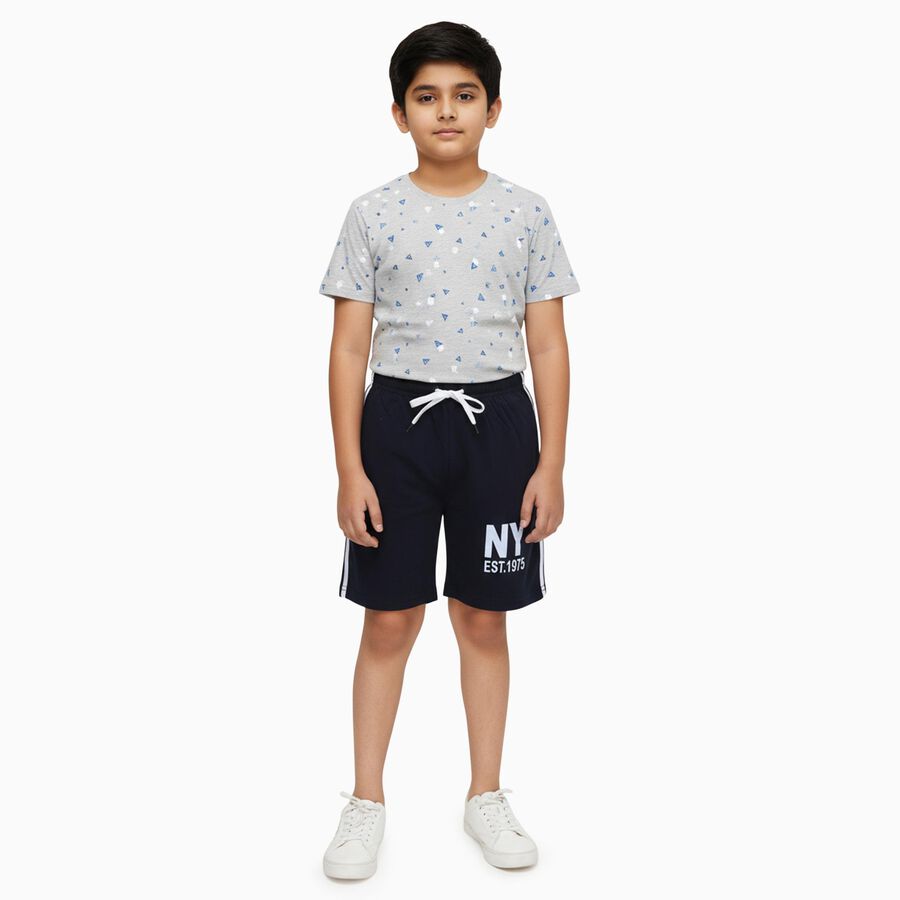 Boys Cotton Blend Bermuda Shorts, Navy Blue, large