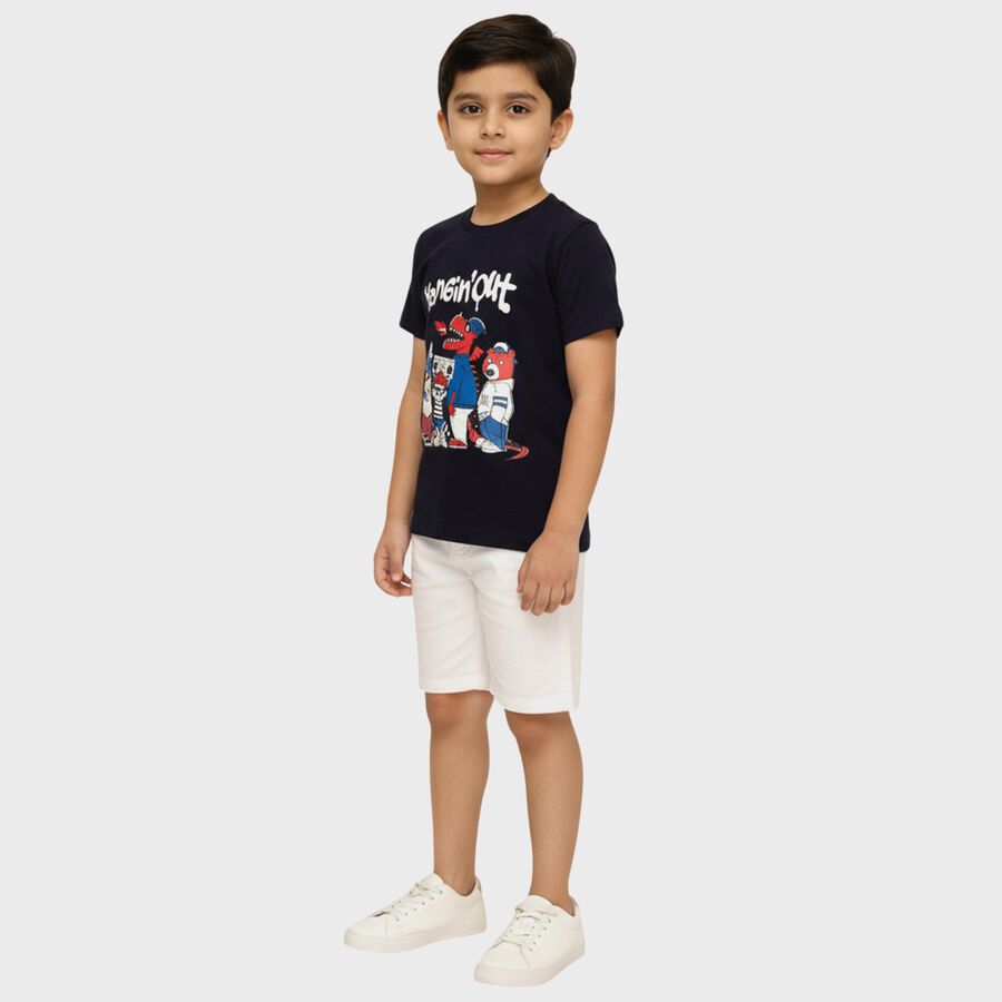 Boys Deep Midnight Navy Blue Cotton Crew Neck Casual T-Shirt, Navy Blue, large