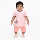 Infants' Light Pink Cotton Peter Pan Collar Casual Top and Capri Set, पीच, small image number null