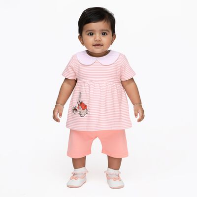 Infants' Light Pink Cotton Peter Pan Collar Casual Top and Capri Set