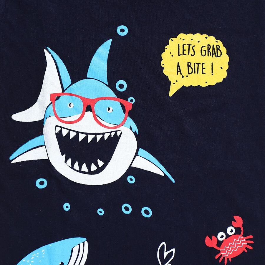 Boys Navy Blue Cotton Crew Neck Casual T-Shirt, Navy Blue, large