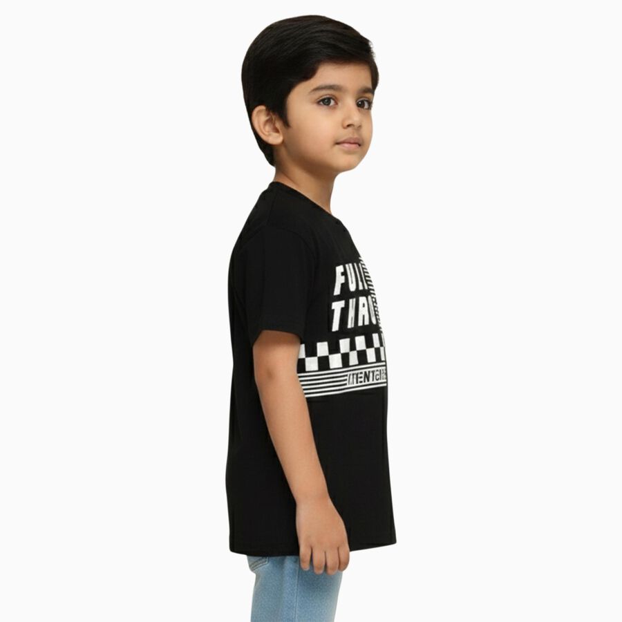 Boys Jet Black Round Neck Casual T-Shirt, Black, large image number null