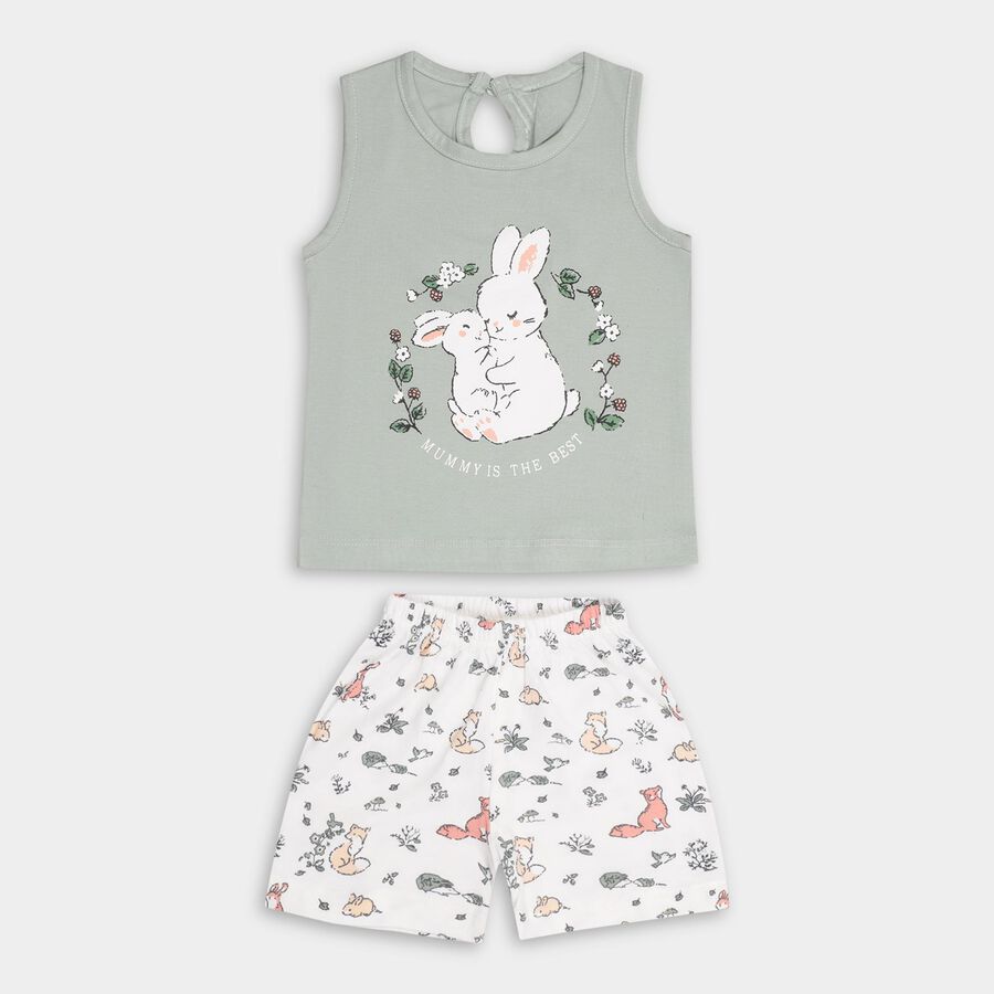 Infant Girls' 100% Cotton Short Set , हल्का हरा, large image number null