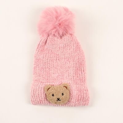 Girls' Soft Pink Teddy Bear Winter Cap