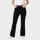 Women's Black Straight Fit Solid Jeans, काला, small