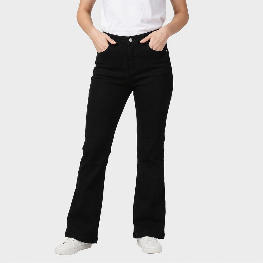 Women's Black Straight Fit Solid Jeans, काला, large