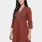 Women's Maroon V-Neck Printed Kurta, Maroon, small