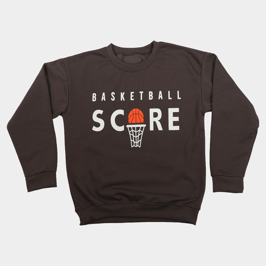 Boys' Charcoal Crew Neck Pullover Sweatshirt, चारकोल, large