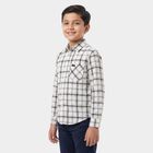 Boys White Cotton Long Sleeve Collared Shirt, सफ़ेद, small