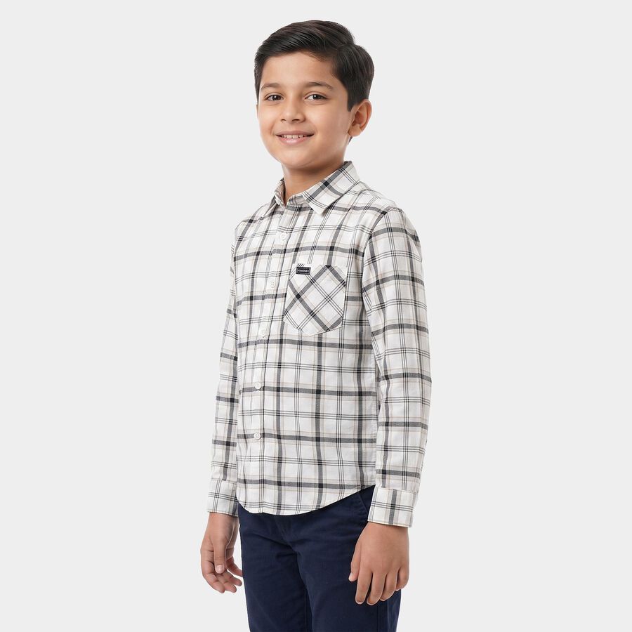 Boys White Cotton Long Sleeve Collared Shirt, सफ़ेद, large