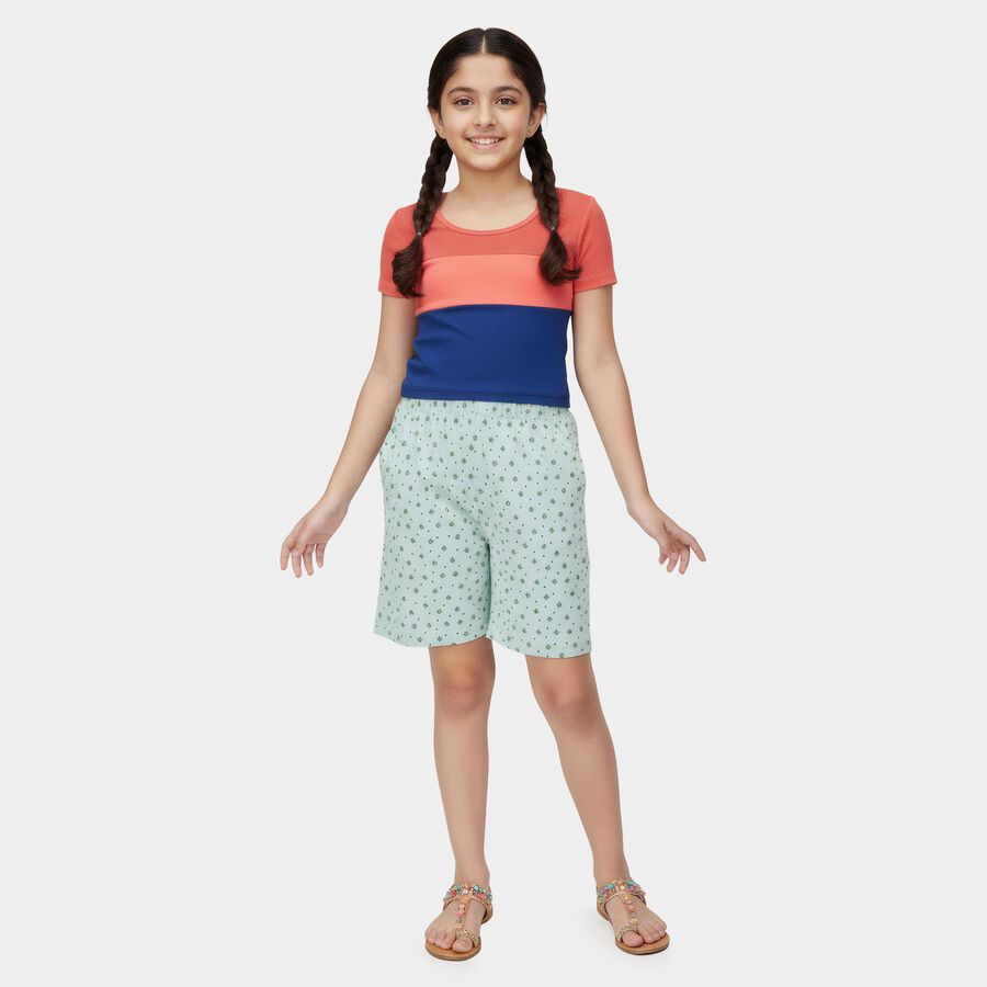 Girls' Green Vibrant Regular Fit Shorts, Light Green, large