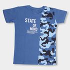 Boys Muted Steel Blue Cotton Round Neck Half Sleeve T-Shirt, Mid Blue, small image number null