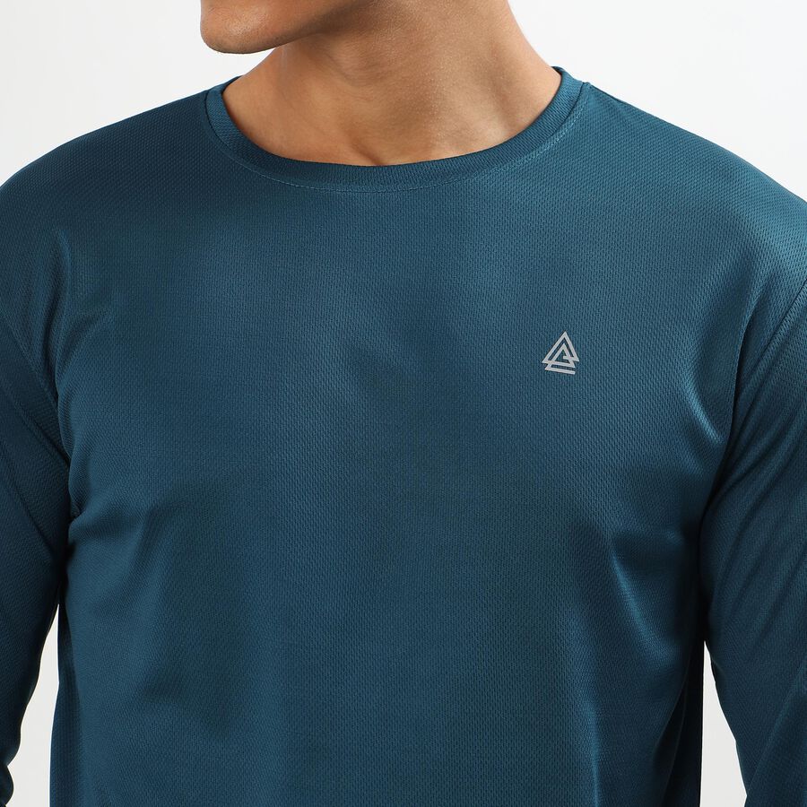 Men's Deep Midnight Navy Blue Round Neck Casual T-Shirt, Teal Blue, large image number null