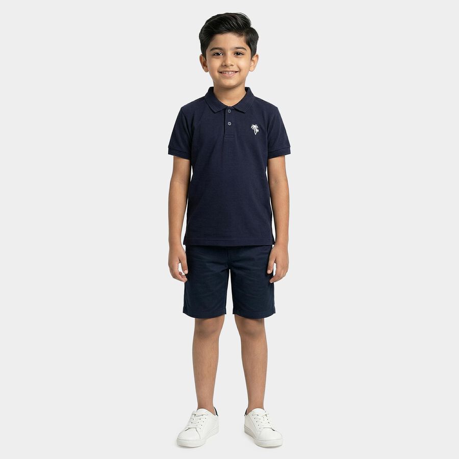 Boys Navy Blue Round Neck Casual Half Sleeve T-Shirt, नेवी ब्लू, large