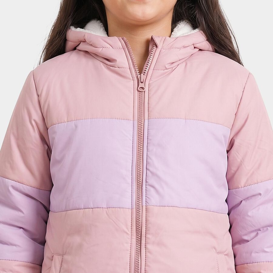 Girls' Pink Hooded Puffer Jacket, Light Pink, large