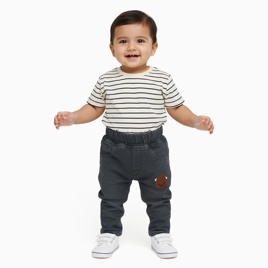 Infants' Dark Grey Regular Fit Embroidered Jeans, हल्का ग्रे, large image number null
