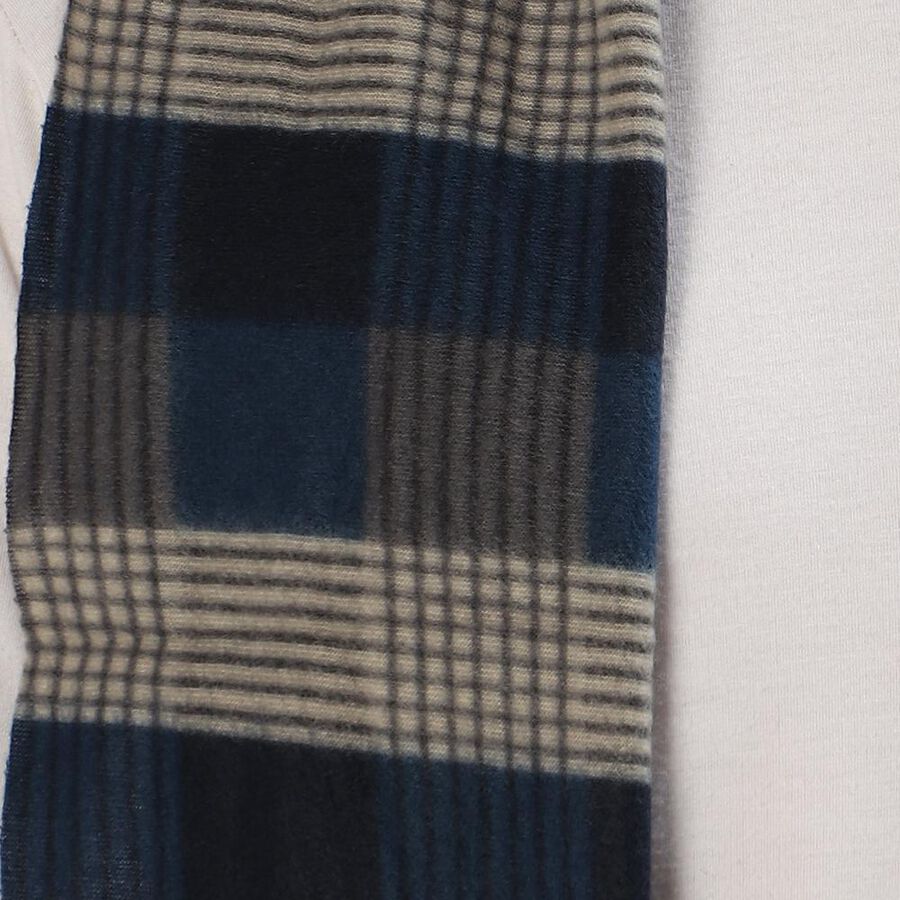 Men's Navy Blue and Grey Checkered Muffler, Light Grey, large image number null