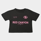 Girls Black Round Neck Crop T-Shirt, चारकोल, small