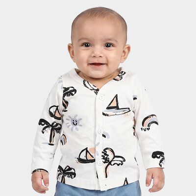 Infants White Cotton V-Neck Regular T-Shirt