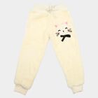 Girls' Cream Regular Fit Cat Applique Jogger Pyjama, ऑफ व्हाइट, small