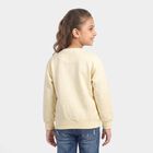 Girls' Cream Crew Neck Graphic Print Sweatshirt, ऑफ व्हाइट, small