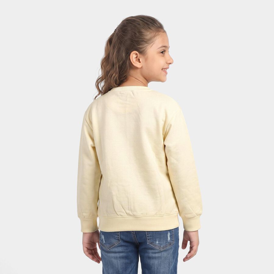 Girls' Cream Crew Neck Graphic Print Sweatshirt, ऑफ व्हाइट, large