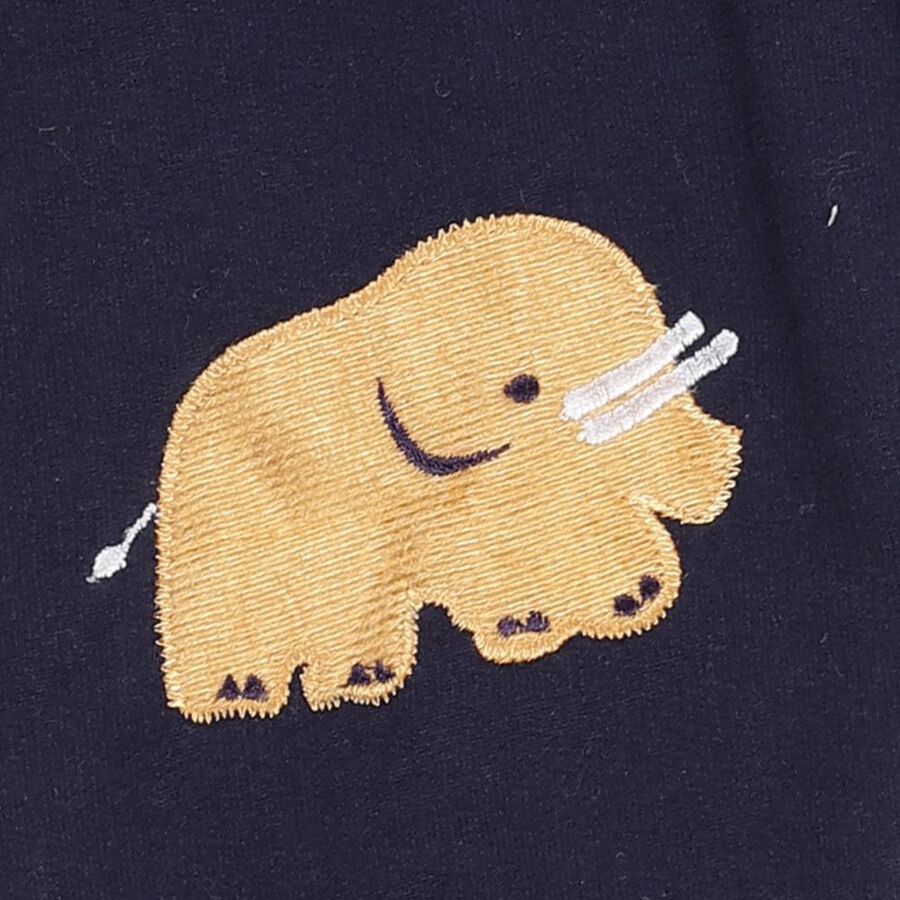 Infants Navy Blue Elephant Embroidered Cotton Blend Pyjama, Navy Blue, large image number null