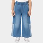 Girls' Light Blue Wide Leg Cargo Style Jeans, मध्यम नीला, small