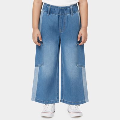 Girls' Light Blue Wide Leg Cargo Style Jeans