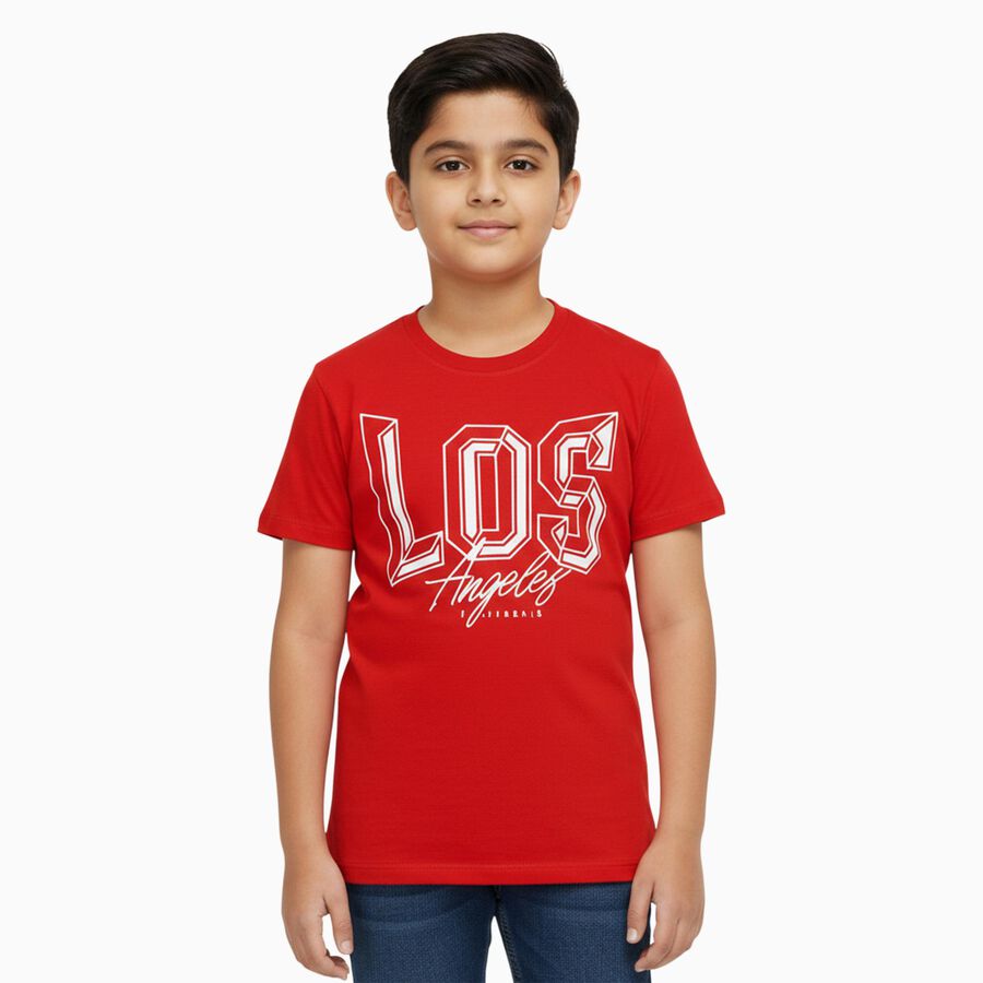 Boys' Half Sleeves T-Shirt, लाल, large image number null