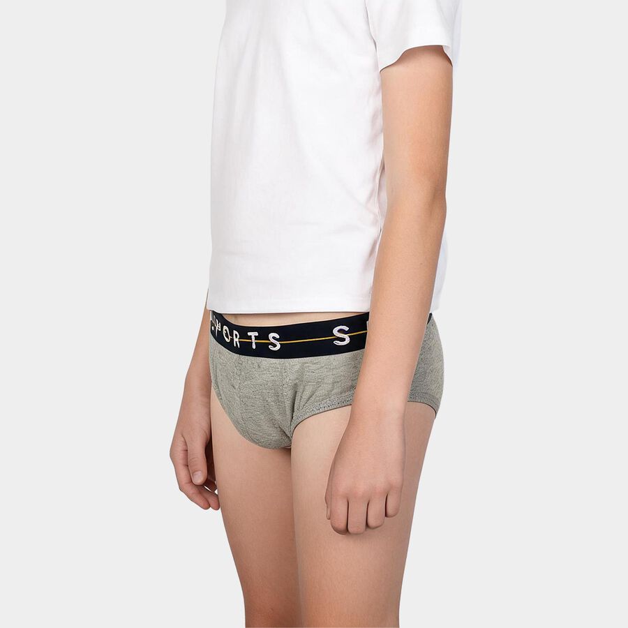 Boys Grey Regular Fit Sports Waistband Briefs, मिश्रित मध्यम ग्रे, large