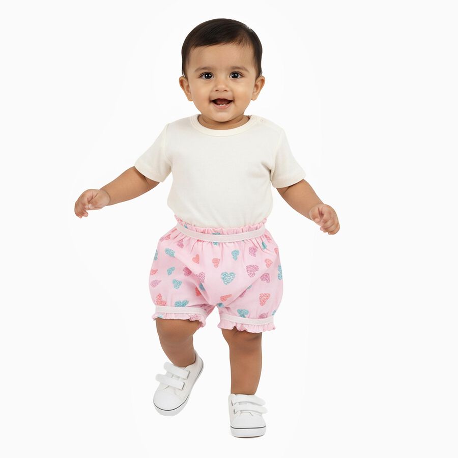 Baby Girls' Light Pink Relaxed Fit Heart Print Ruffle Bloomers, हल्का गुलाबी, large image number null