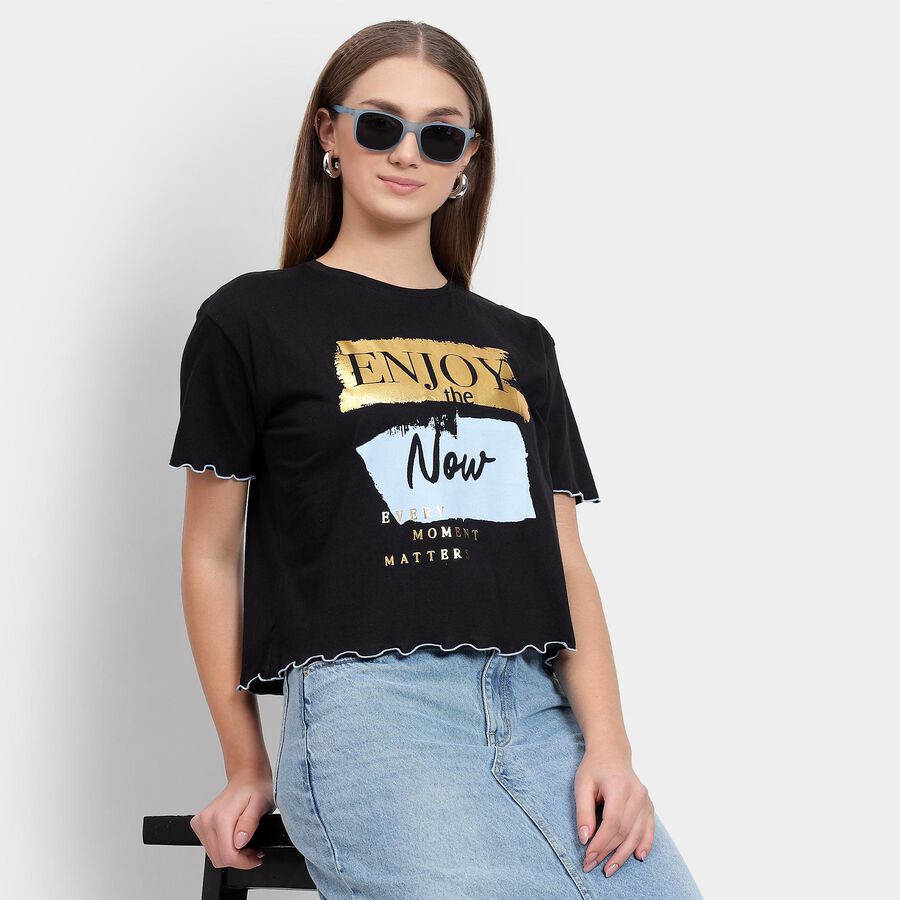 Ladies' 100% Cotton Crop  Top, Black, large image number null