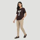 Women's Wine Cotton Round Neck Regular T-Shirt, वाइन, small