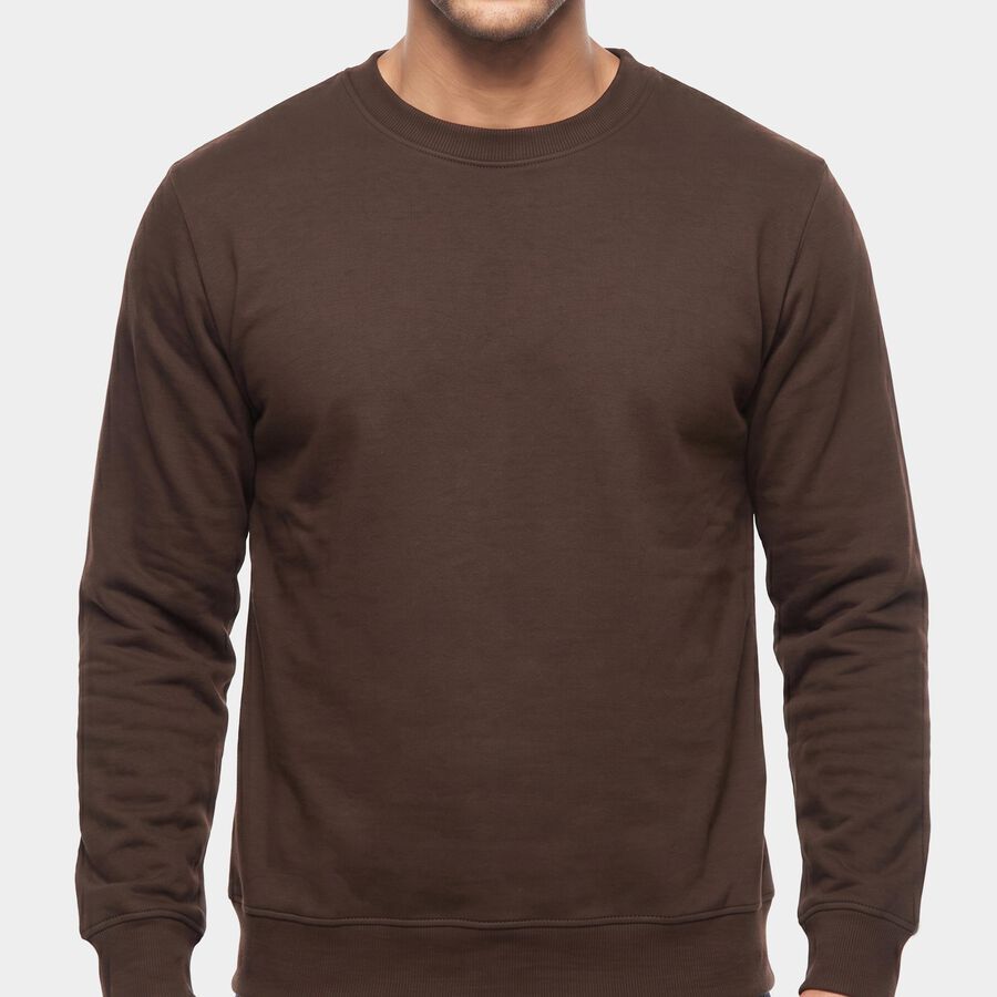 Men's Brown Crew Neck Pullover Sweatshirt, Brown, large