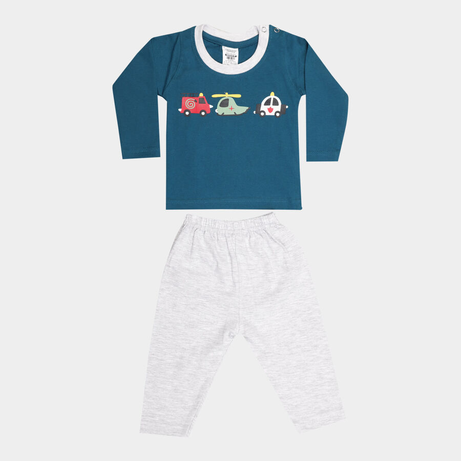 Infants Cotton Round Neck Baba Suit, Mid Blue, large image number null