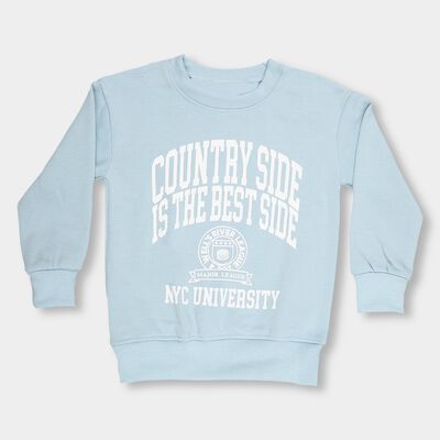 Boys Light Powder Blue Crew Neck Printed Sweatshirt
