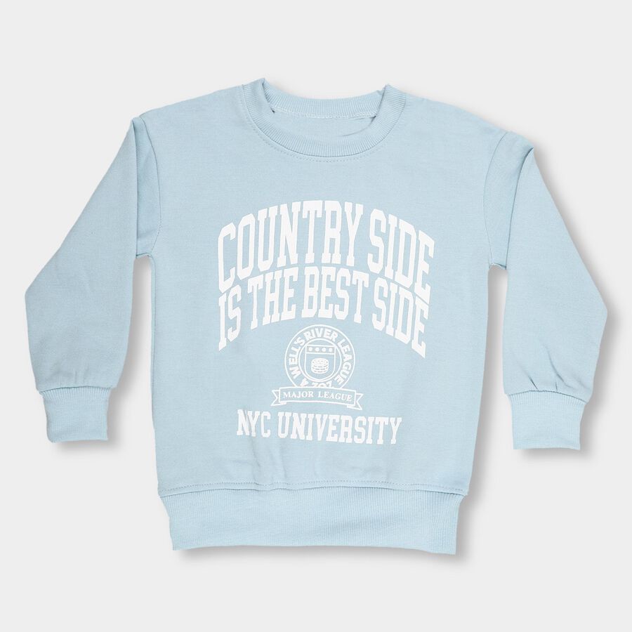 Boys Light Powder Blue Crew Neck Printed Sweatshirt, Light Blue, large image number null