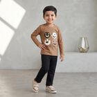 Boys' Brown Crew Neck Graphic Print Baba Suit, Brown, small
