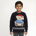 Boys Deep Midnight Navy Blue Crew Neck Graphic Pullover, नेवी ब्लू, small image number null