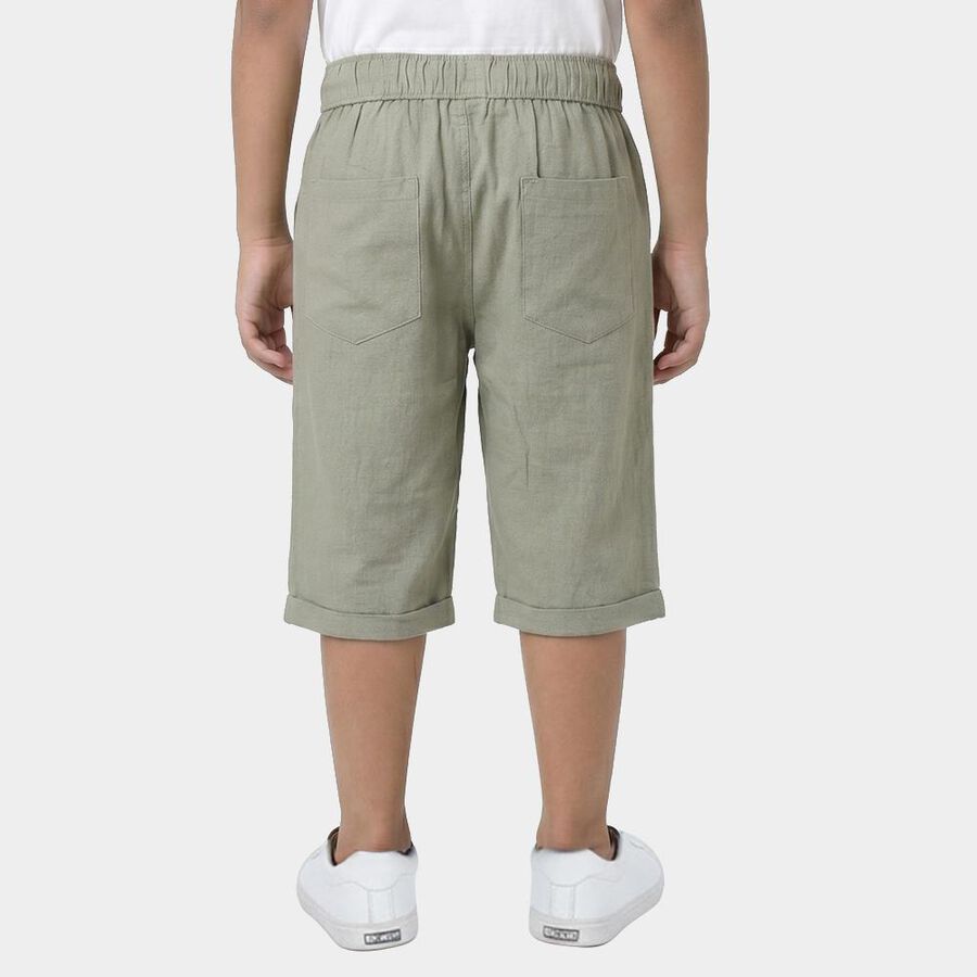 Boys' Olive Green Regular Fit Solid Jamaican Shorts, ओलिव, large