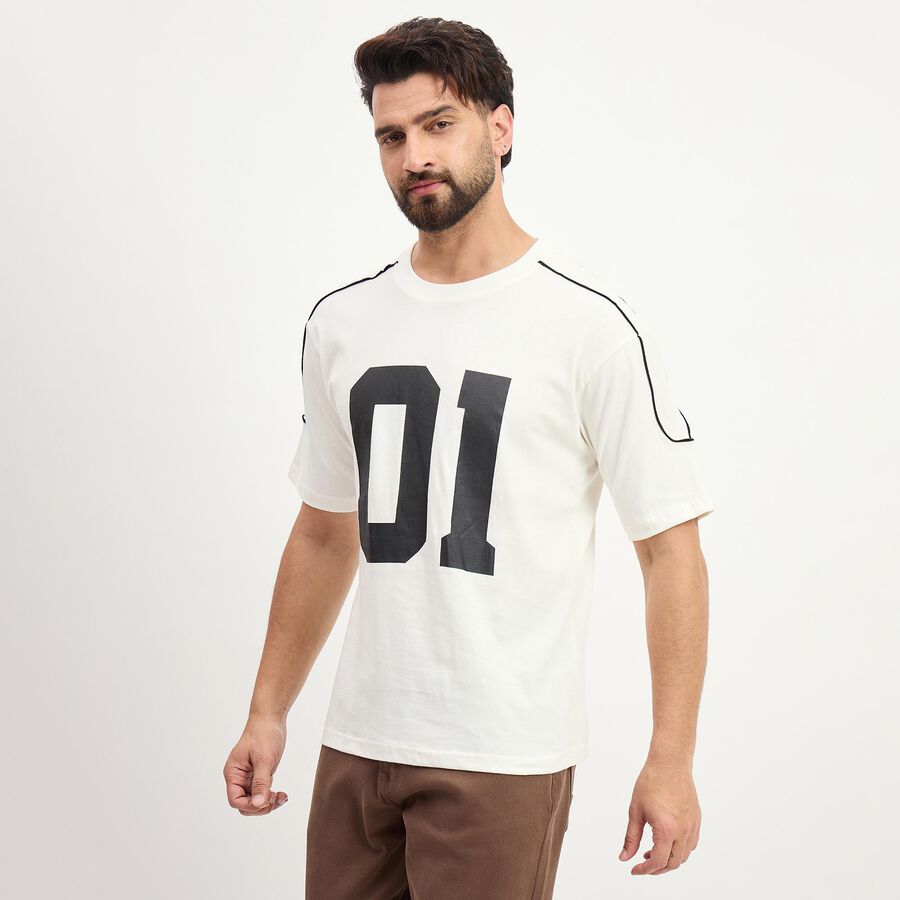 Men's White Cotton Round Neck Classic T-Shirt, सफ़ेद, large