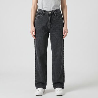 Women's Dark Grey Braided Side Detail Jeans