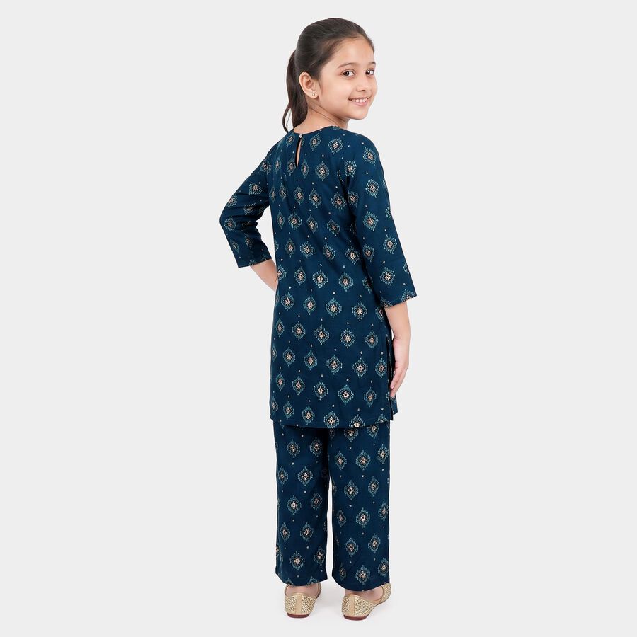 Girls Navy Blue Round Neck Fusion Set Upper and Bottom Set, नेवी ब्लू, large