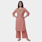 Women's Pink 100% Cotton V-Neck Floral Printed Kurta, गुलाबी, small