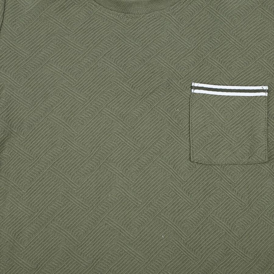 Boys Olive Green Round Neck Textured Baba Suit, ओलिव, large