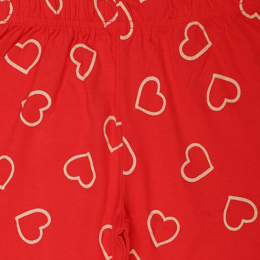 Girls' Red Straight Fit Heart Printed Pyjama, लाल, large
