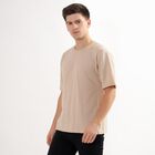 Men's Muted Beige Round Neck T-Shirt, Beige, small