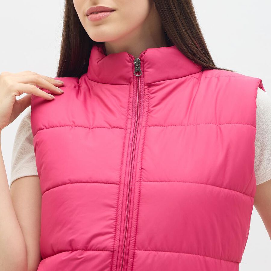 Women's Bright Fuchsia High Neck Casual Jacket, Fuchsia, large image number null