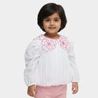 Girls White Round Neck Romantic T-Shirt, सफ़ेद, small